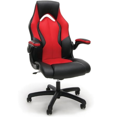 OFM OFM ESS-3086-RED Racing Style Leather Gaming Chair; Red ESS-3086-RED
